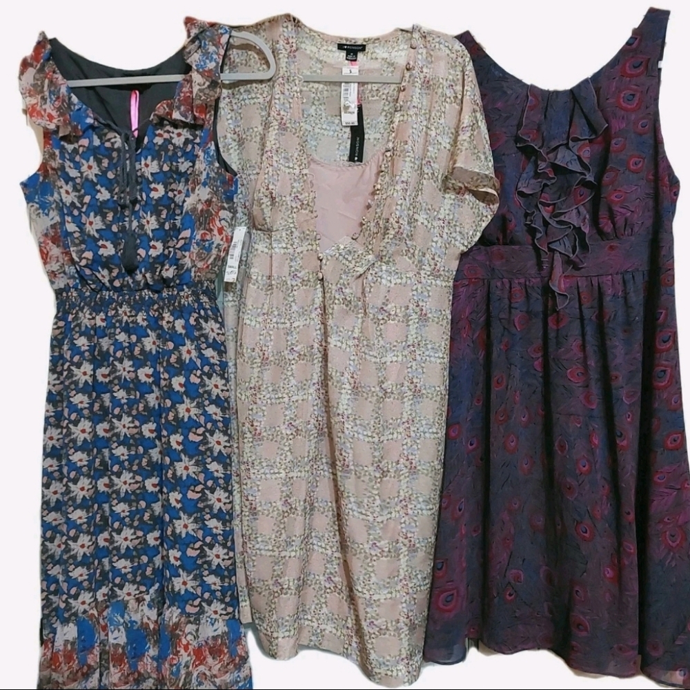 I Heart Ronson 5 Piece Dress Top Lot Floral Peacock Feather Print M love Bundle